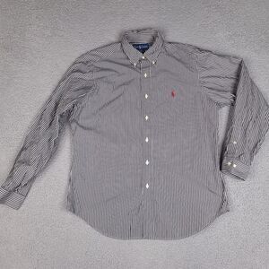 Vintage Ralph Lauren Dress Shirt Mens 16 34/35 Black‎ White Striped Classic Fit